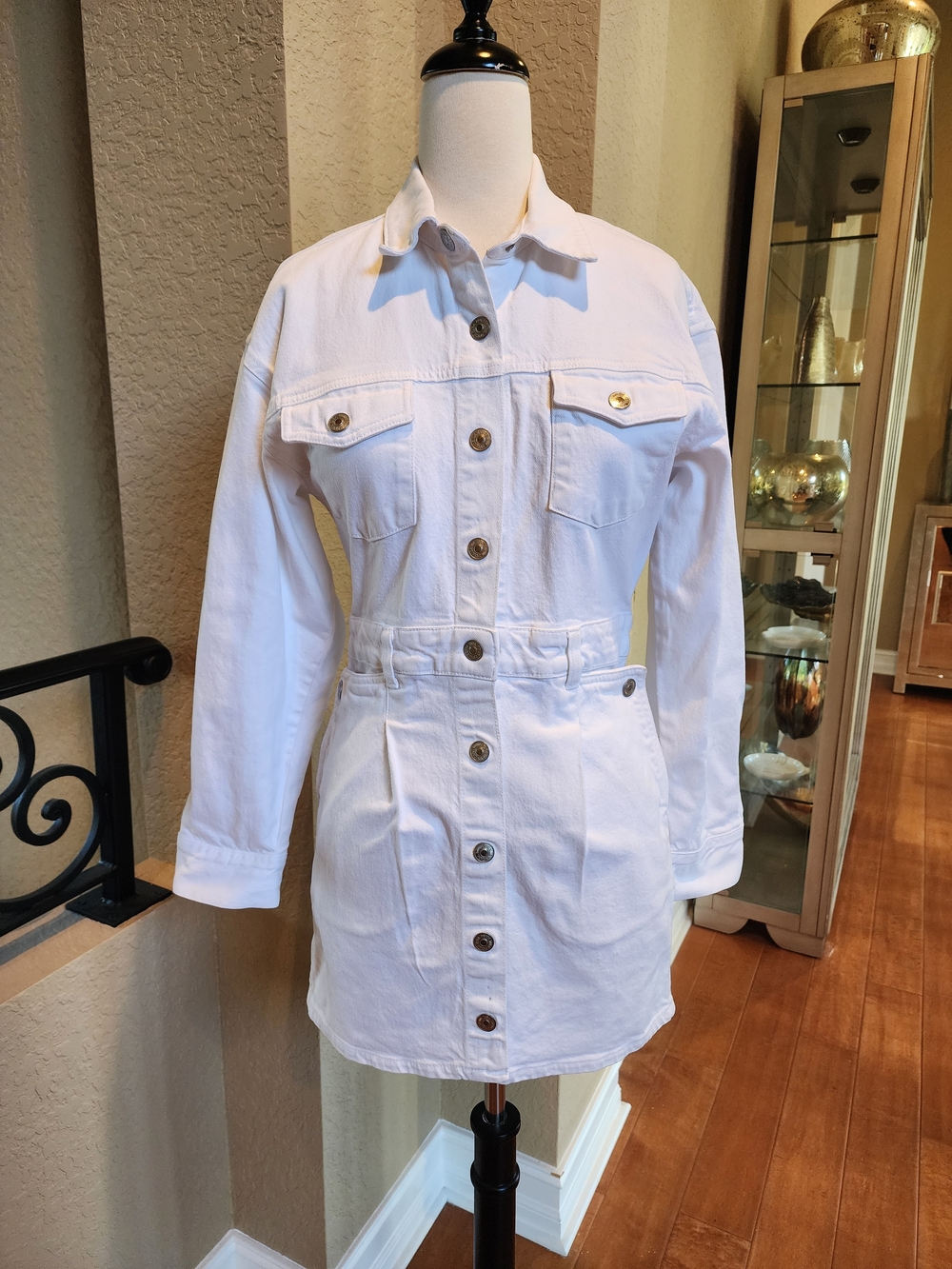 Women's White Button-Front Denim Jacket Dress